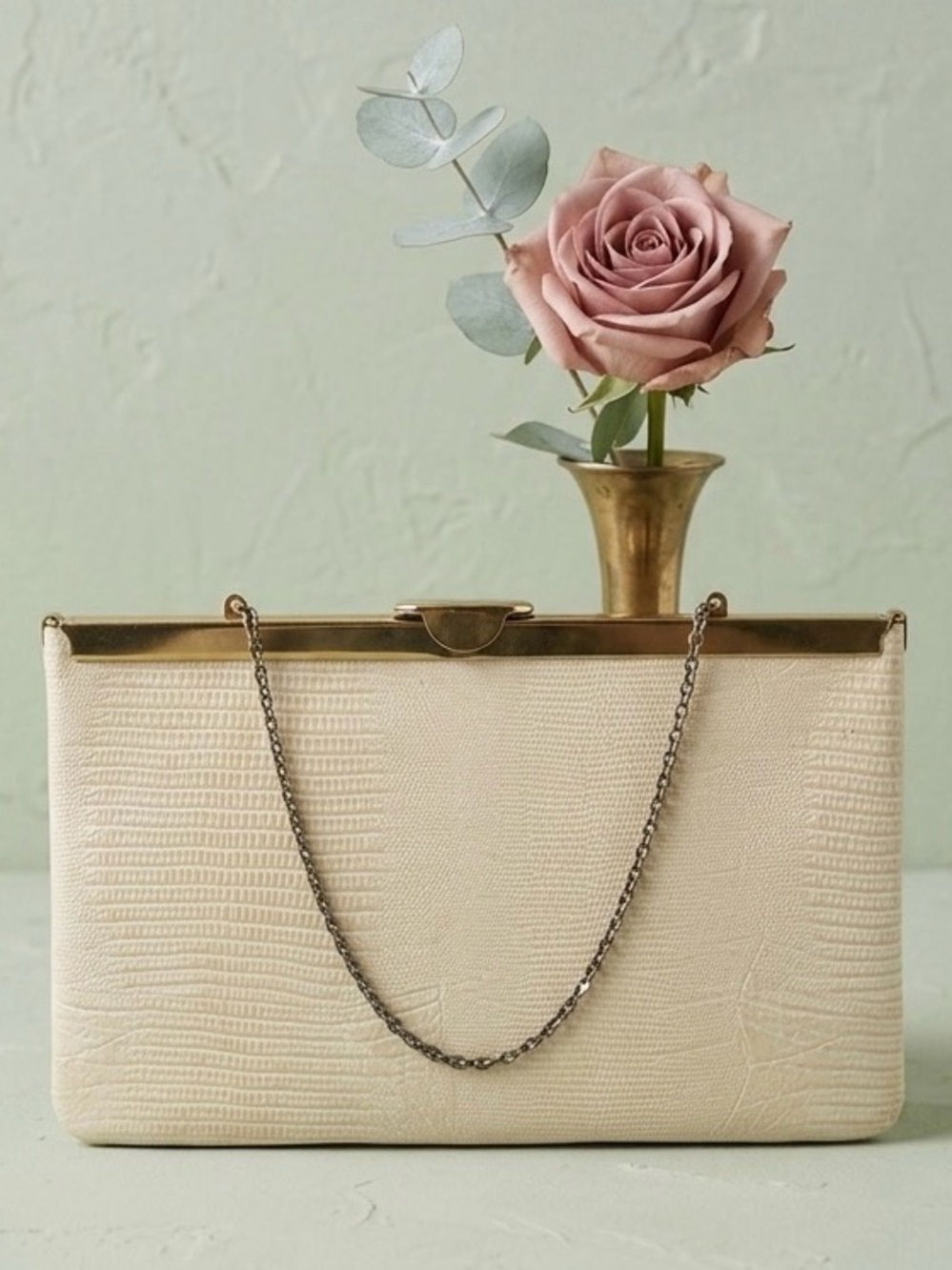 Etra Vintage Cream Leather Embossed Snakeskin Pattern - Like New
